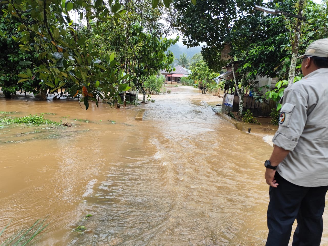 KALAKSA BPBD Kabupaten Limapuluh Kota, Rahmadinol Saat Turun Langsung Memantau Lokasi Banjir di Jorong Aia Putiah Kecamatan Harau.
